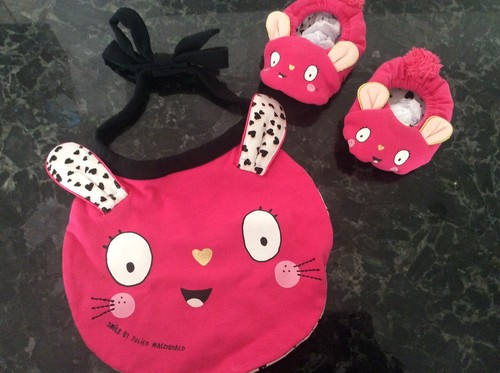 Baby girls bib and booties - and,