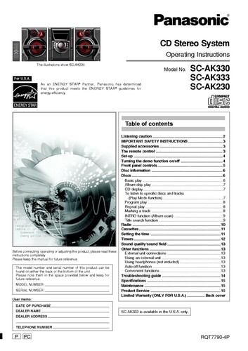 Panasonic ak230 ak330 - panasonic, sa-ak330