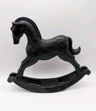 Intricate Hand Carved Resin Black Rocking Horse Ornament 