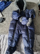 Ted Baker Boys Navy Blue Fleece Lined Snow Pram Suit Snowsuit Age 6-9 Months