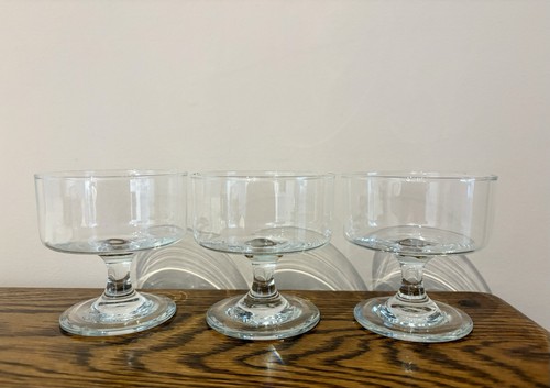 Qty3 vintage glass - glass, pedestal