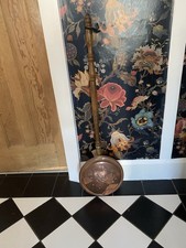 Vintage Copper Brass Wood Long Handle Bed Warmer Warming Pan