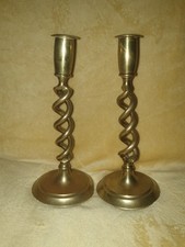 Pair of Vintage Solid Brass Mid Century Barley Twist Candlesticks 