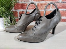 JANE SHILTON TAUPE ANKLE BOOTS UK 7.5 EU 41 LEATHER LACE UP HIGH HEEL BROGUE