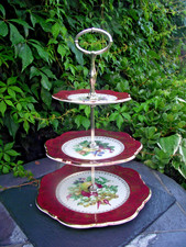 Vtg Royal Winton Grimwades Pottery Fruit Design 3 Tier Plates Cake Stand