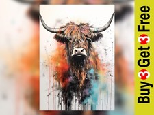 Rustic Elegance: Longhorn Cow Watercolor Painting Print 5"x7"