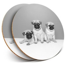 2 x Coasters bw - Trio of Pug