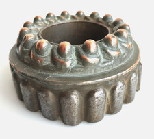 ANTIQUE VICTORIAN ROUND FLUTED COPPER TIN JELLY CAKE MOULD DESERT ASPIC 6½" (A)