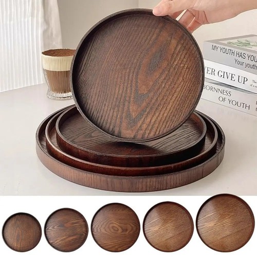 Round wooden serving tray - round,