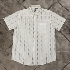 Vtg Y2K Oakley Striped Spellout Logo All Over Button Up Shirt - LARGE Mens 90s