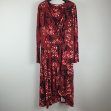 Joe Browns Dress Size 20 Mock Wrap Red Floral Print Jersey Stretch Maxi