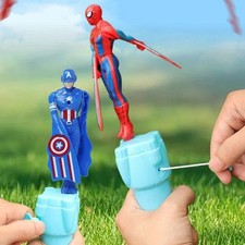 Anime Spiderman Bamboo Dragonfly Flying Toy Iron Man Captain Rotating String Fly