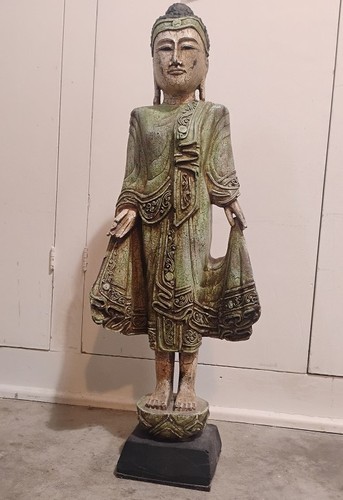Carved standing buddha wood - buddha,