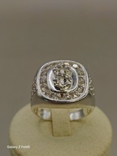 Men’s 925 Silver Ring – CZ Iced Signet Style – Chunky Bling Hip Hop Ring – UK T½