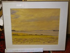 Original Danish Seascape 1957 Aluminium Framed watercolour under glass & signed