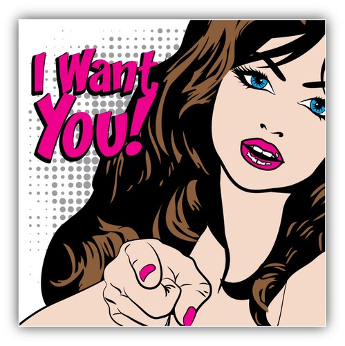 Want you pop art slogan - you, car