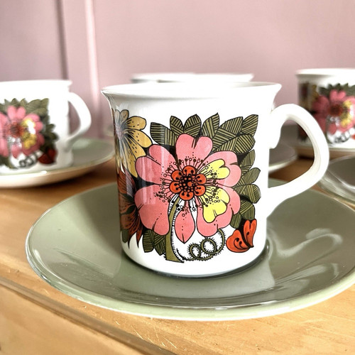 Vintage 70s floral coffee - 70s, cups