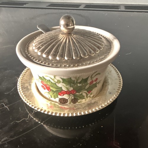 Silver plate lidded mustard - silver,