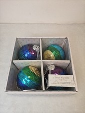 4 Large Glass Sequin Baubles Christmas Tree Decorations Isaac Mizrahi 8cm