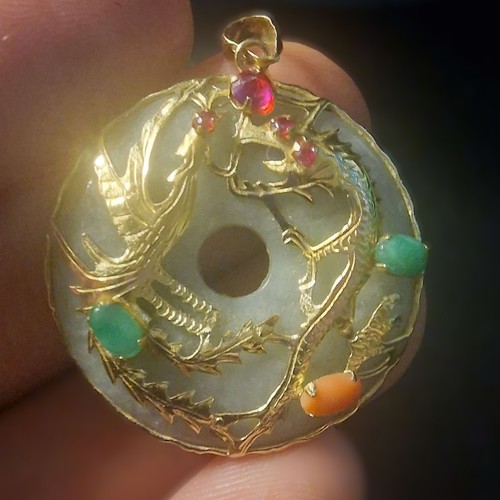 14ct yellow gold green jade - yellow,