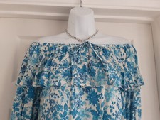 F&F Tesco Blue White Floral Off Shoulder Bardot Top Size 12 BNWOT
