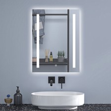 Bathroom LED Mirror with Shaver Socket Lights Demister Pad Touch Sensor Wall