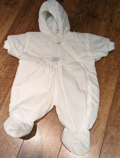 Adams Bday Snow/Pram Suit 3-6 Months White Cosy Part Quilted with Diagonal Zip