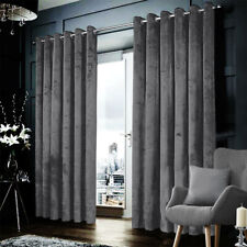 Blackout Crushed Velvet Curtains Eyelet Ring Top Ready Made Lined Pair Curtains