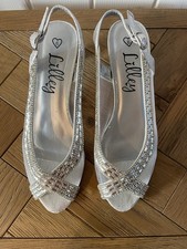 Ladies LILLEY Low Heeled Peep Toe Jewelled Sparkly Party Sandals (Silver) Size 6