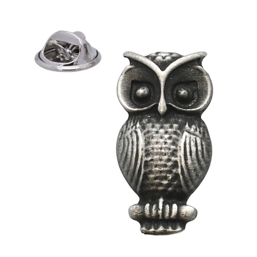 English pewter small owl lapel - pewter,