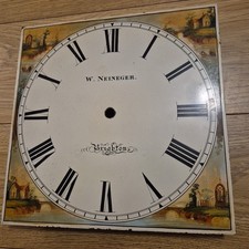 Antique Longcase Grandfather Clock Face Dial Rural Painted Scenes 28cm  11" . A.