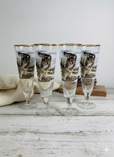 Vintage “Spirit Quest” Wolf Goblets – Flute Glass with Scenic Art & Gold Rim