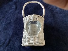White Wicker flower Holder With Glass Insert, Heart Design
