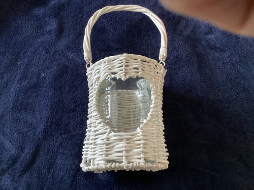 White wicker flower holder - white,