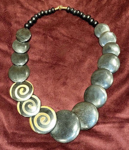 Vintage necklace horn disk - horn,