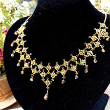 Michal Negrin Necklace Bib Chandelier Filigree Royal Victorian Crystals Gift Box