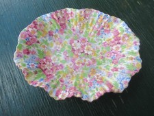 Vintage  Chintz APPLE BLOSSOM Ruffle Candy Dish by JAMES KENT