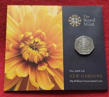 RARE 2009 Brilliant Uncirculated Genuine Kew Gardens 50p Coin BU Pack SEALED