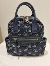 Radley London Maple Cross Signature Quilt Small Zip Top Backpack Blue R Dog