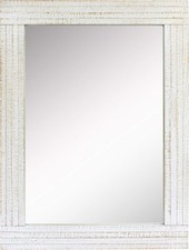 Stonebriar Rustic Rectangular Worn White Wood Frame Hanging Wall Mirror for Ver
