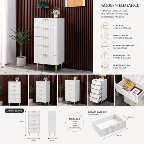Fluted gloss chest drawers - chest, of