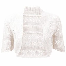 Girls Crochet Bolero Shrug Kids Knitted Short Sleeve Cardigan New Age 2-13 Years