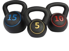 Sport 3pce Kettlebell Weight Set with Stand for Cross Training 5 10 & 15lbs