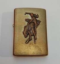Double Sided Marlboro Bucking Bronco Vintage Brass Copper Zippo Lighter, 1994