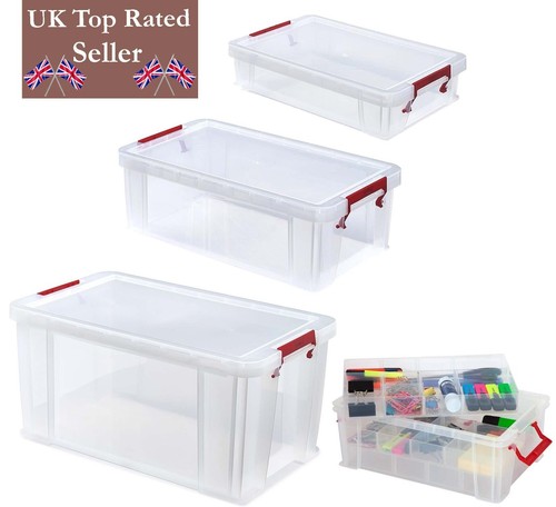 Clear plastic storage box with - clear,