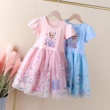 Kids Girls Elsa Short Sleeve Princess Tutu Dress Up Fancy Party Cosplay Costume