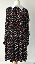 Ghost x Marks & Spencer Dress Women's Black Floral White Collar Size 10