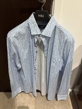 Men’s Casa Moda Modern Fit Long Sleeved Shirt Blue and White Pattern, 46 18