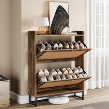 Wooden Shoe Storage Cabinet Cupboard Footwear Stand Rack Unit w/2 Flip Drawer🔥