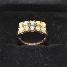 Stunning 9K 375 Yellow Gold Australian Opal Ring With 10 Round Stones Size O